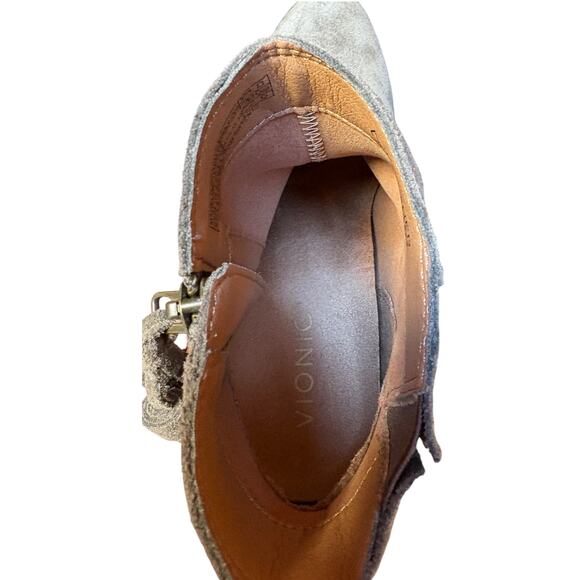 Vionic Weather Resistant Grey Suede Mid-Heel Booties with Tassels size 6.5 - Picture 9 of 16